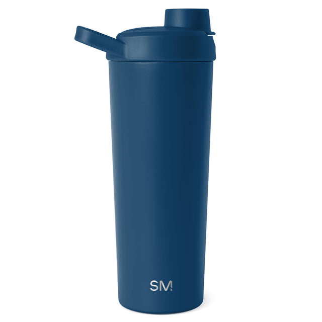Teal blue Simple Modern 24-ounce stainless steel water bottle with removable lid, built-in straw, and flip-top closure on white background. Teal blue Simple Modern 24-ounce stainless steel water bottle with removable lid, built-in straw, and flip-top closure on white background.