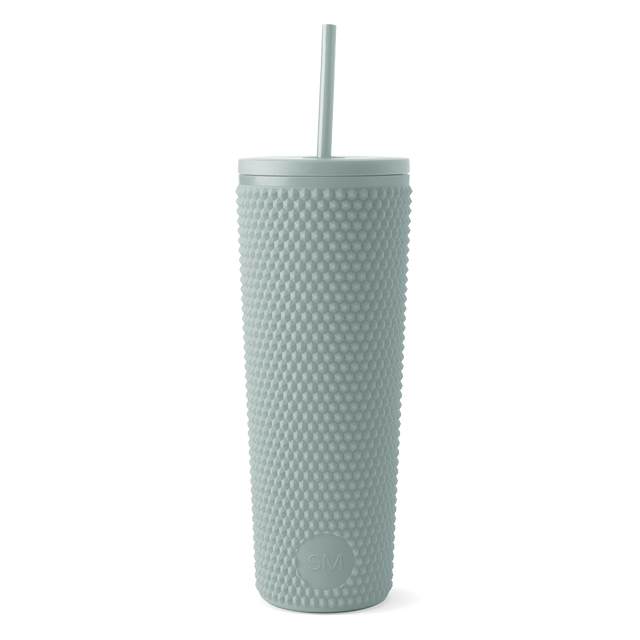 Soft sage green insulated tumbler with matching lid and straw, featuring a calm, muted eucalyptus green color throughout. Soft sage green insulated tumbler with matching lid and straw, featuring a calm, muted eucalyptus green color throughout.