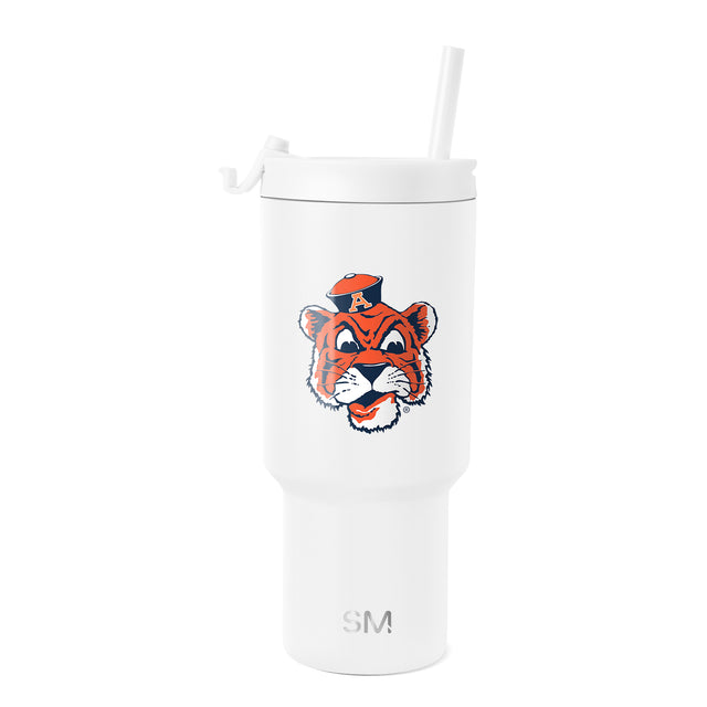 White tumbler with vibrant orange, navy blue, and black mascot graphic featuring white accents on front White tumbler with vibrant orange, navy blue, and black mascot graphic featuring white accents on front