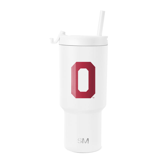 Small Oklahoma Sooners white tumbler with crimson red accents and logo design Small Oklahoma Sooners white tumbler with crimson red accents and logo design