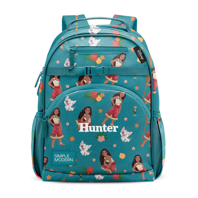 Teal children's backpack with colorful allover print featuring an illustrated woman, fluffy white cat, flowers, and stars. Features padded straps, front zipper pocket, and side mesh pockets. Branded Teal children's backpack with colorful allover print featuring an illustrated woman, fluffy white cat, flowers, and stars. Features padded straps, front zipper pocket, and side mesh pockets. Branded