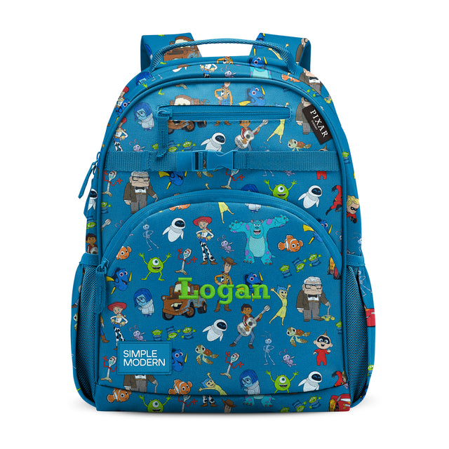 Teal blue Pixar character children's backpack with Toy Story, Finding Nemo, and Monsters Inc. designs, personalized with Teal blue Pixar character children's backpack with Toy Story, Finding Nemo, and Monsters Inc. designs, personalized with