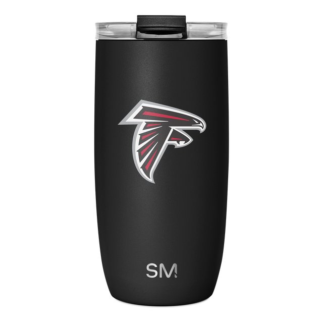 Matte black tumbler with bright red and white accents, black lid, and transparent viewing window Matte black tumbler with bright red and white accents, black lid, and transparent viewing window