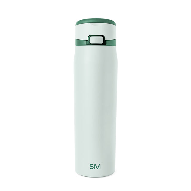 Pale mint green tumbler with forest green lid rim and horizontal accent stripe Pale mint green tumbler with forest green lid rim and horizontal accent stripe