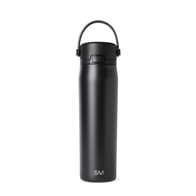 Sleek black matte water bottle with gray undertones on a clean background Sleek black matte water bottle with gray undertones on a clean background