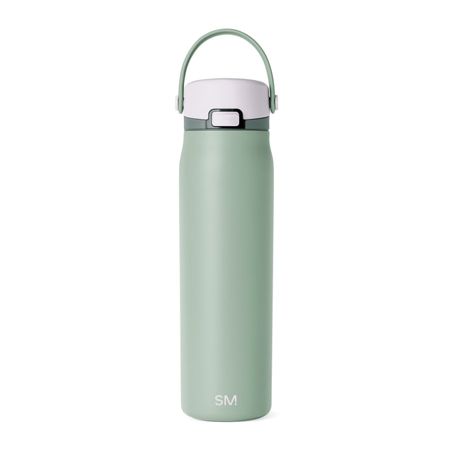 Sage green bottle with white cap, handle, and trim bands Sage green bottle with white cap, handle, and trim bands