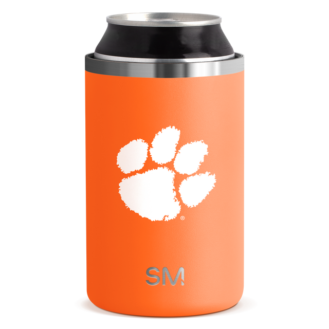 Bright orange beverage container with silver metallic accents on rim and middle band Bright orange beverage container with silver metallic accents on rim and middle band