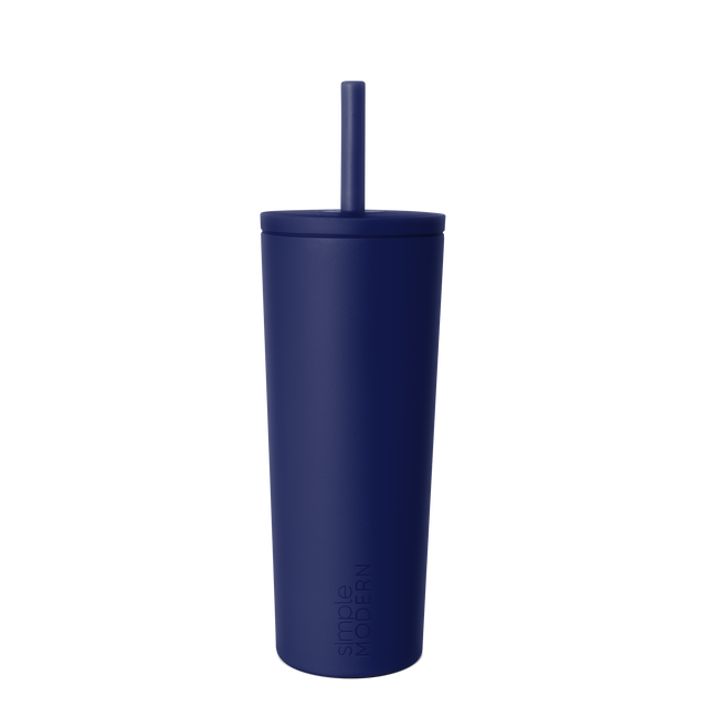 Navy blue insulated tumbler with white background Navy blue insulated tumbler with white background