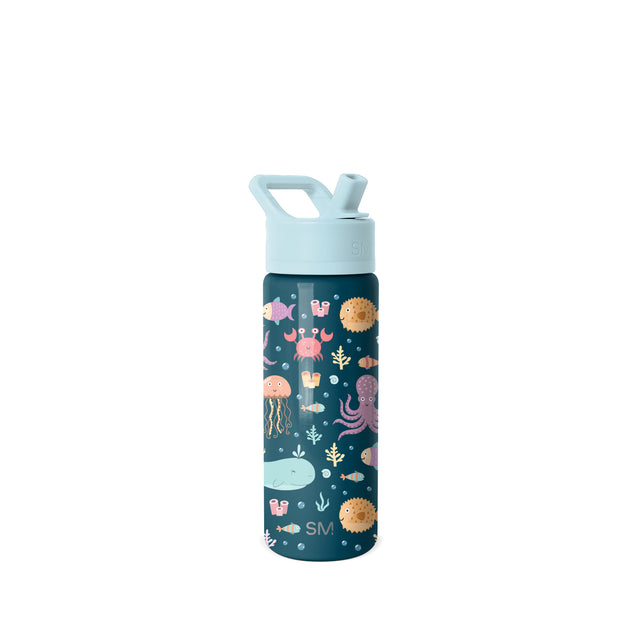 Light blue Simple Modern water bottle with matching cap and handle loop on white background Light blue Simple Modern water bottle with matching cap and handle loop on white background