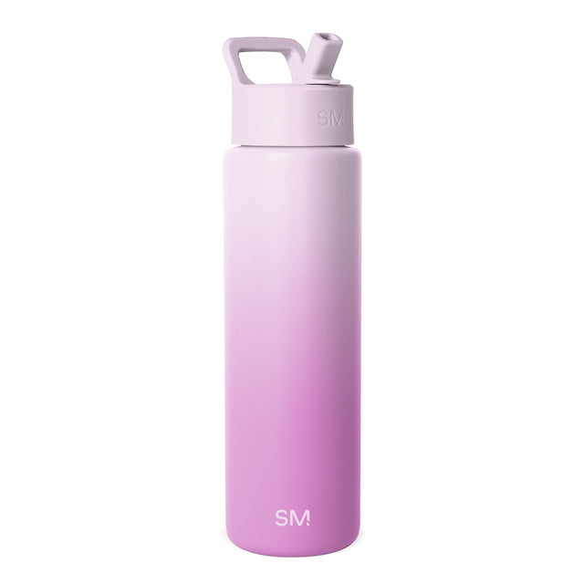 Simple Modern 30-ounce insulated water bottle with lavender-to-magenta gradient color, matching cap with integrated handle, and SM logo on white background. Simple Modern 30-ounce insulated water bottle with lavender-to-magenta gradient color, matching cap with integrated handle, and SM logo on white background.