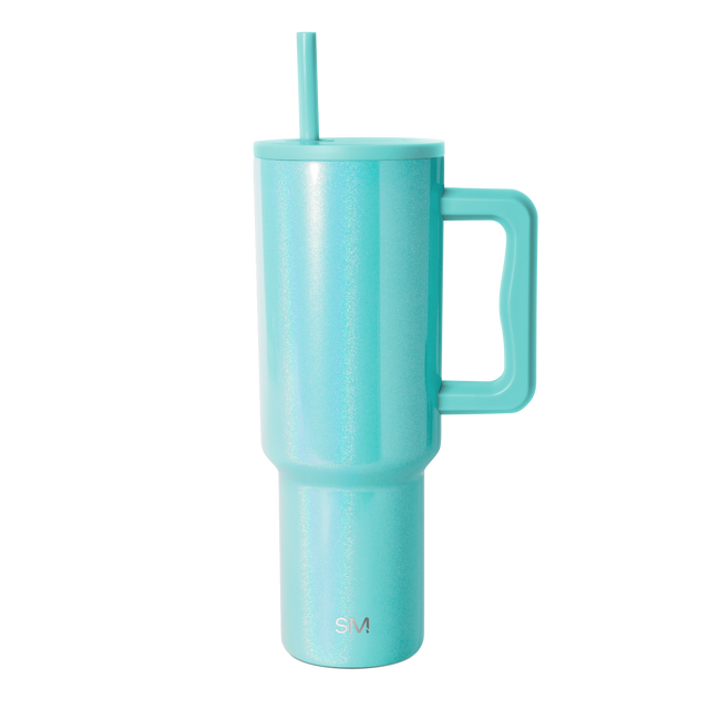 Medium turquoise aqua tumbler with sparkle glitter finish and cylindrical shape Medium turquoise aqua tumbler with sparkle glitter finish and cylindrical shape