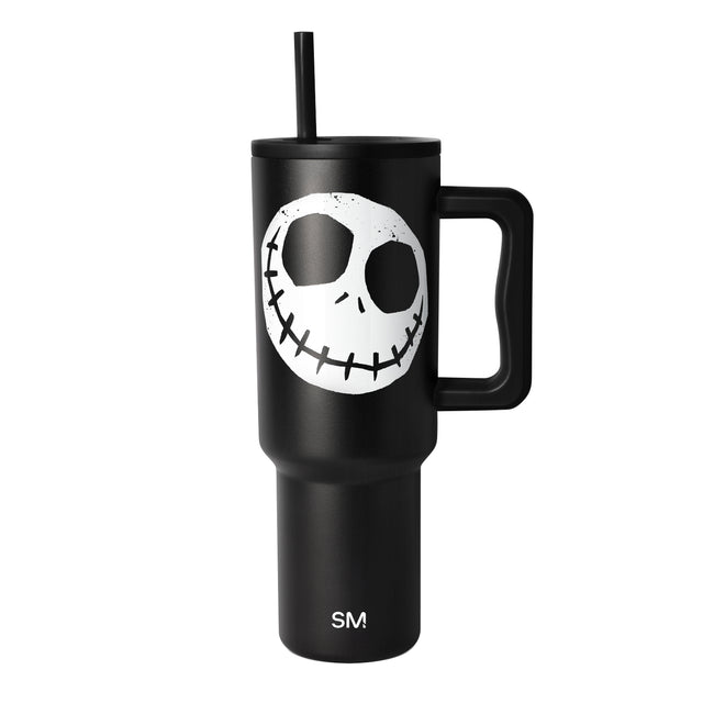 Black matte tumbler with handle on white background, cylindrical shape with tapered base and sturdy black handle on right side Black matte tumbler with handle on white background, cylindrical shape with tapered base and sturdy black handle on right side