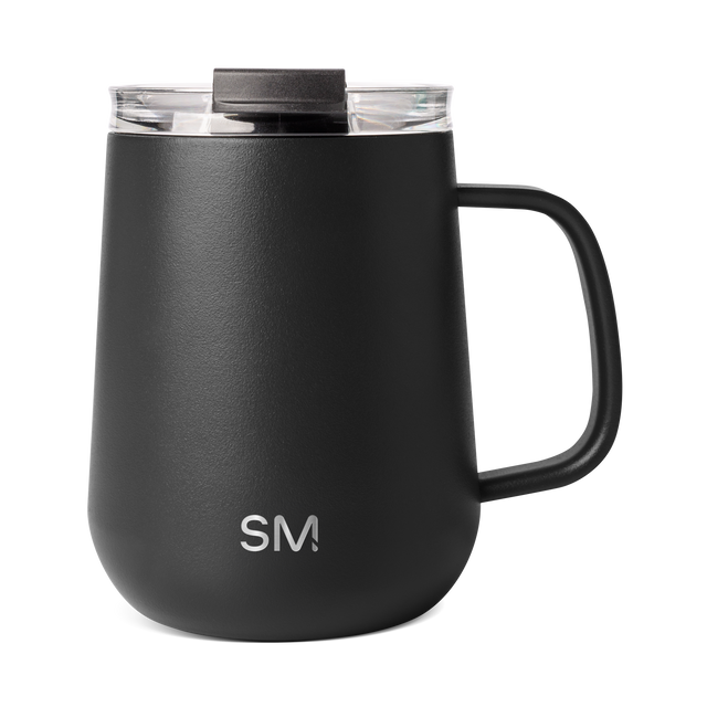 Matte black ceramic mug with clear glass rim and black handle Matte black ceramic mug with clear glass rim and black handle