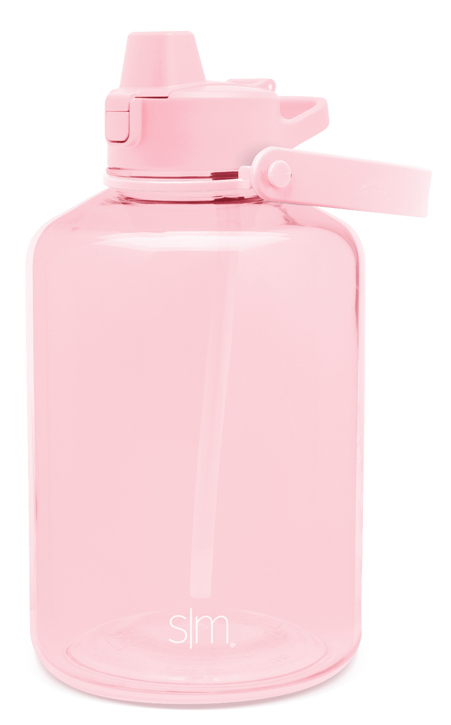 Light pink water bottle with cap and handle on white background Light pink water bottle with cap and handle on white background