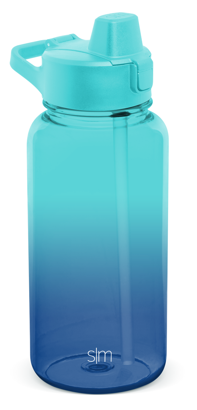 Gradient ombre bottle transitioning from bright turquoise at the top to light blue tones in the middle section Gradient ombre bottle transitioning from bright turquoise at the top to light blue tones in the middle section