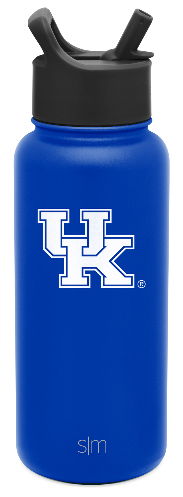 Royal blue water bottle with black lid and straw system Royal blue water bottle with black lid and straw system