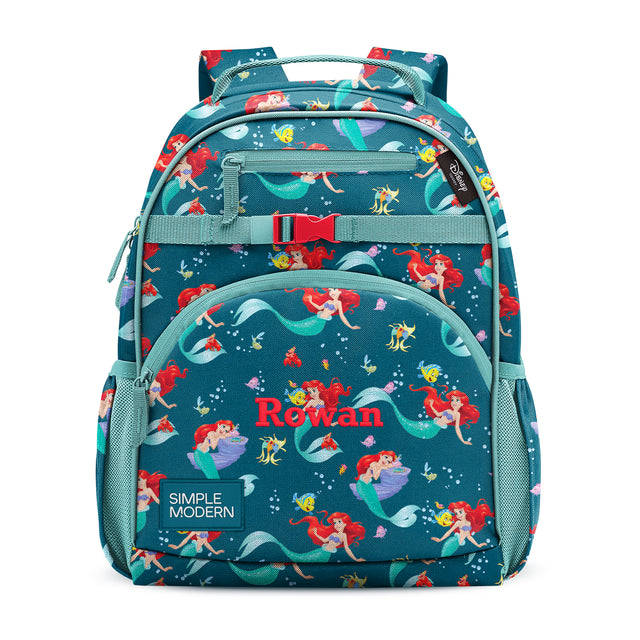 Simple Modern children's backpack in teal with underwater mermaid design, personalized with 
