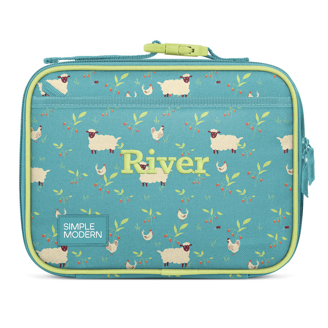 Teal insulated lunch box personalized with 
