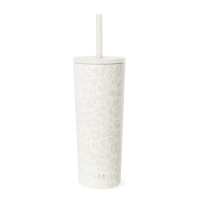 White Simple Modern tumbler with lid and integrated straw, featuring subtle abstract texture pattern, displayed against neutral background in studio product photography.