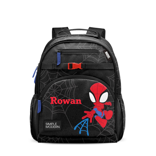 Black children's backpack with Spider-Man character graphic and 