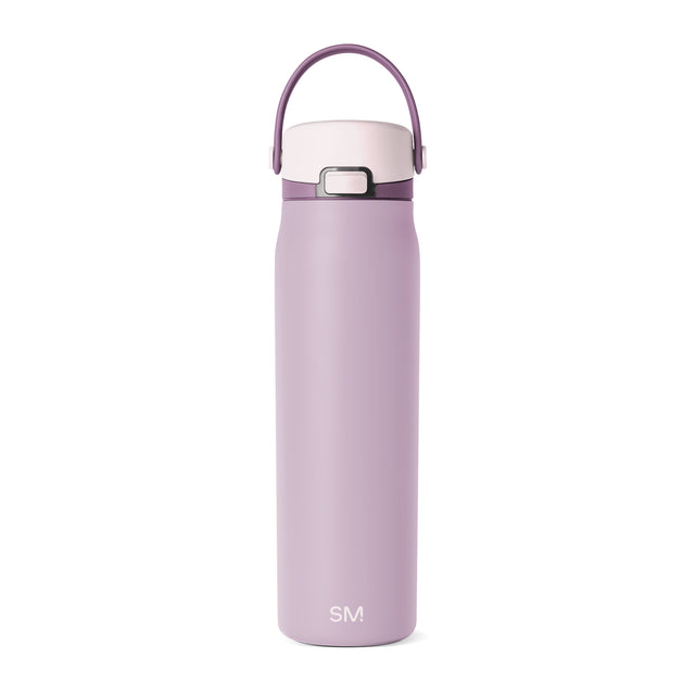 Pale lilac and mauve water bottle with a gradient of dusty purple and lavender hues, featuring a soft muted color palette.