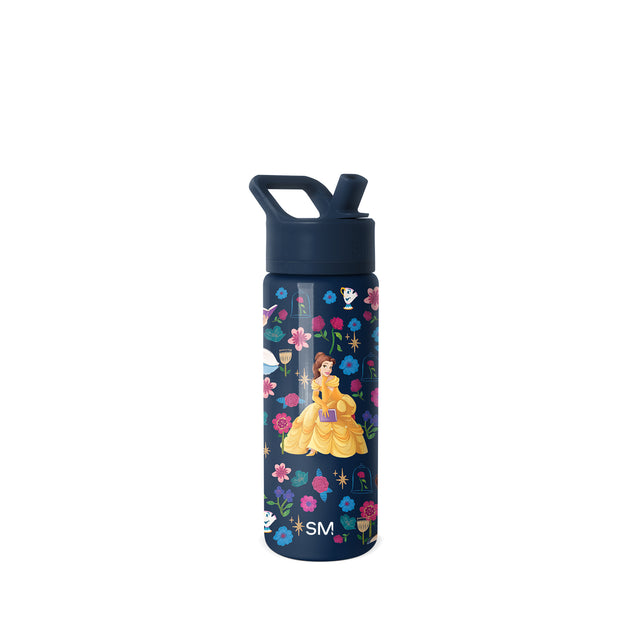 Navy blue Simple Modern insulated water bottle with Disney Princess design on white background
