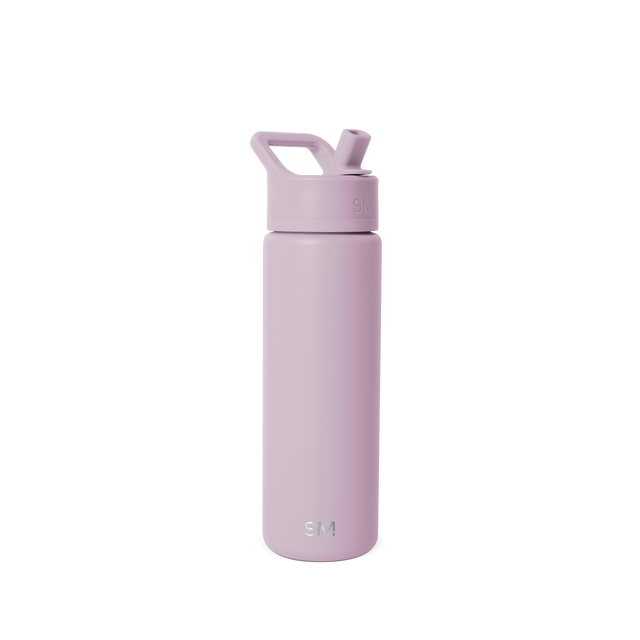 Soft mauve water bottle on white background