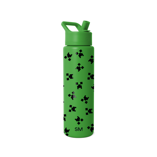 Bright green Simple Modern water bottle with matching cap and carry handle on white background