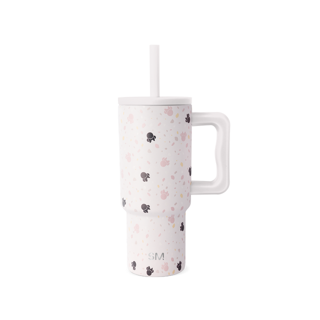 Stainless steel tumbler with handle in cream and soft pink colors
